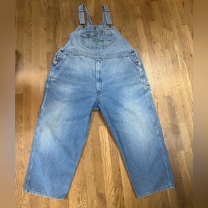 80s KEY Imperial Denim Overalls Light Wash USA Workwear Carpenter Bib 52/26.5